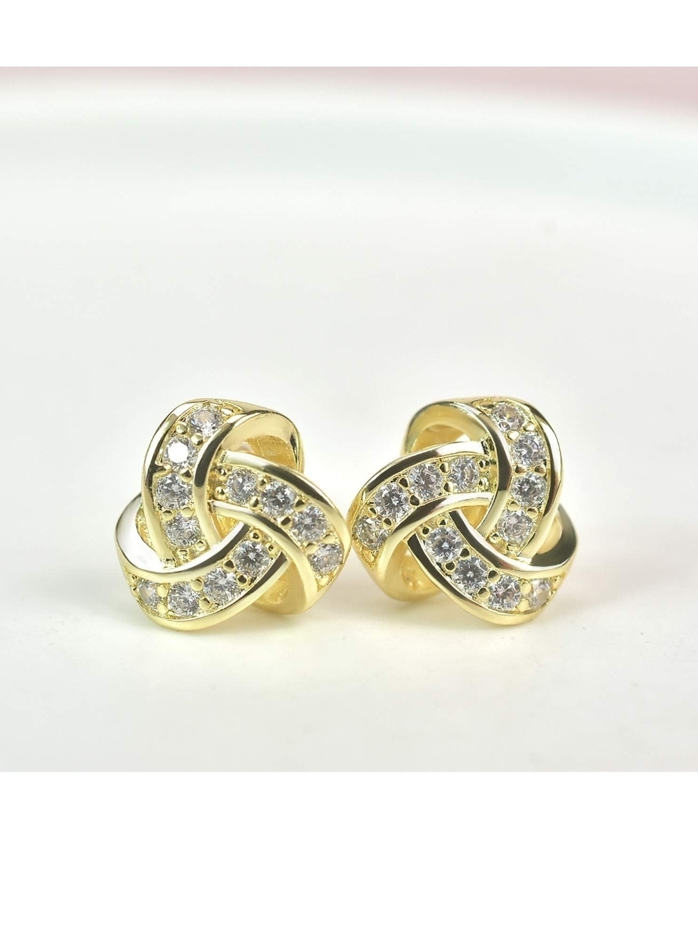 Gold-Tone Knot Cubic Zirconia Stud Earrings - Elegant Women’s Jewelry